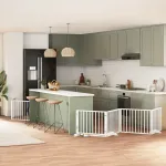 Poartă câini pliabilă cu ușă, 6 panouri, alb, 480 cm, lemn plop GartenMobel Dekor