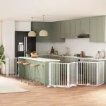 Poartă câini pliabilă cu ușă, 6 panouri, alb, 480 cm, lemn plop GartenMobel Dekor