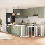 Poartă câini pliabilă cu ușă 12 panouri, alb, 600 cm, lemn plop GartenMobel Dekor