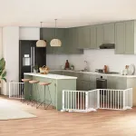 Poartă câini pliabilă cu ușă 12 panouri, alb, 960 cm, lemn plop GartenMobel Dekor