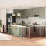 Poartă câini pliabilă cu ușă 12 panouri maro 960 cm, lemn plop GartenMobel Dekor