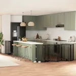 Poartă câini pliabilă cu ușă 12 panouri negru 600 cm, lemn plop GartenMobel Dekor