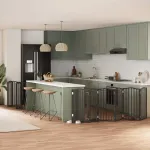 Poartă câini pliabilă cu ușă 12 panouri negru 600 cm, lemn plop GartenMobel Dekor