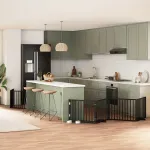 Poartă câini pliabilă cu ușă 12 panouri negru 960 cm, lemn plop GartenMobel Dekor