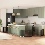 Poartă câini pliabilă cu ușă 6 panouri negru, 480 cm, lemn plop GartenMobel Dekor