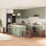 Poartă câini pliabilă cu ușă 8 panouri maro 640 cm, lemn plop GartenMobel Dekor