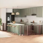 Poartă câini pliabilă cu ușă 8 panouri maro 640 cm, lemn plop GartenMobel Dekor