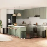 Poartă câini pliabilă cu ușă 8 panouri negru 640 cm, lemn plop GartenMobel Dekor