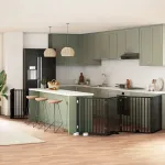 Poartă câini pliabilă cu ușă 8 panouri negru 640 cm, lemn plop GartenMobel Dekor