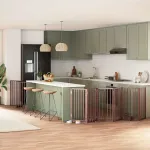 Poartă câini pliabilă cu ușă 9 panouri maro, 450 cm, lemn plop GartenMobel Dekor