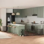 Poartă câini pliabilă cu ușă 9 panouri negru, 450 cm, lemn plop GartenMobel Dekor