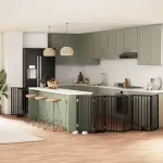 Poartă câini pliabilă cu ușă 9 panouri negru, 450 cm, lemn plop GartenMobel Dekor