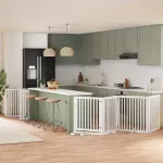 Poartă câini pliabilă cu ușă 10 panouri, alb, 800 cm, lemn plop GartenMobel Dekor