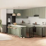 Poartă câini pliabilă cu ușă 10 panouri negru 800 cm, lemn plop GartenMobel Dekor