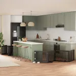 Poartă câini pliabilă cu ușă 10 panouri negru 800 cm, lemn plop GartenMobel Dekor