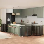 Poartă câini pliabilă cu ușă 10 panouri negru 800 cm, lemn plop GartenMobel Dekor