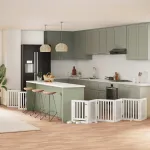 Poartă câini pliabilă cu ușă 12 panouri, alb, 600 cm, lemn plop GartenMobel Dekor