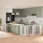 Poartă câini pliabilă cu ușă 12 panouri, alb, 600 cm, lemn plop GartenMobel Dekor