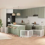 Poartă câini pliabilă cu ușă 12 panouri, alb, 960 cm, lemn plop GartenMobel Dekor