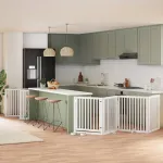 Poartă câini pliabilă cu ușă 12 panouri, alb, 960 cm, lemn plop GartenMobel Dekor