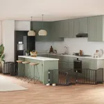 Poartă câini pliabilă cu ușă 12 panouri negru 960 cm, lemn plop GartenMobel Dekor