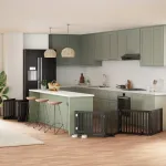 Poartă câini pliabilă cu ușă 12 panouri negru 960 cm, lemn plop GartenMobel Dekor