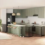 Poartă câini pliabilă cu ușă 12 panouri negru 960 cm, lemn plop GartenMobel Dekor