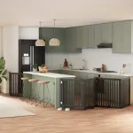 Poartă câini pliabilă cu ușă 6 panouri negru, 480 cm, lemn plop GartenMobel Dekor