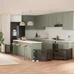 Poartă câini pliabilă cu ușă 6 panouri negru, 480 cm, lemn plop GartenMobel Dekor