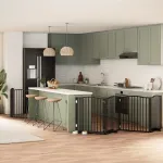 Poartă câini pliabilă cu ușă 6 panouri negru, 480 cm, lemn plop GartenMobel Dekor