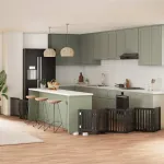 Poartă câini pliabilă cu ușă 9 panouri negru, 450 cm, lemn plop GartenMobel Dekor