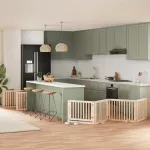 Poartă de câini pliabilă cu ușă, 12 panouri, 960 cm, lemn plop GartenMobel Dekor