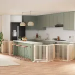 Poartă de câini pliabilă cu ușă, 12 panouri, 960 cm, lemn plop GartenMobel Dekor