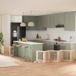 Poartă de câini pliabilă cu ușă, 15 panouri, 750 cm, lemn plop GartenMobel Dekor