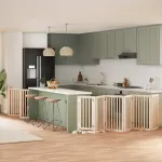 Poartă de câini pliabilă cu ușă, 15 panouri, 750 cm, lemn plop GartenMobel Dekor