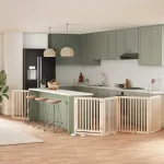 Poartă de câini pliabilă cu ușă, 8 panouri, 640 cm, lemn plop GartenMobel Dekor