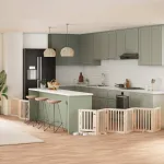 Poartă de câini pliabilă cu ușă, 9 panouri, 450 cm, lemn plop GartenMobel Dekor