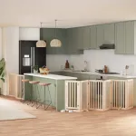 Poartă de câini pliabilă cu ușă, 9 panouri, 450 cm, lemn plop GartenMobel Dekor