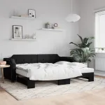 Pat de zi cu extensie, negru, 100x200 cm, textil GartenMobel Dekor