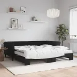 Pat de zi cu extensie și saltele, negru, 100x200 cm, catifea GartenMobel Dekor