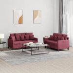 Set canapea cu perne, 2 piese, roșu vin, material textil GartenMobel Dekor