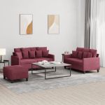 Set canapea cu perne, 3 piese, roșu vin, material textil GartenMobel Dekor