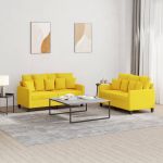 Set de canapele cu perne, 2 piese, galben deschis, textil GartenMobel Dekor