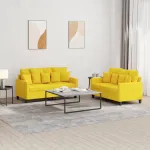 Set de canapele cu perne, 2 piese, galben deschis, textil GartenMobel Dekor