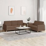 Set de canapele cu perne, 2 piese, maro, textil GartenMobel Dekor