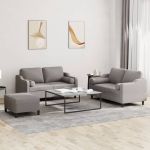 Set de canapele cu perne, 3 piese, gri taupe, textil GartenMobel Dekor