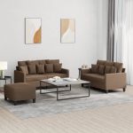 Set de canapele cu perne, 3 piese, maro, textil GartenMobel Dekor