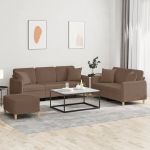 Set de canapele cu perne, 3 piese, maro, textil GartenMobel Dekor