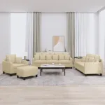 Set de canapele cu perne, 4 piese, crem, microfibră GartenMobel Dekor