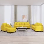 Set de canapele cu perne, 4 piese, galben deschis, textil GartenMobel Dekor